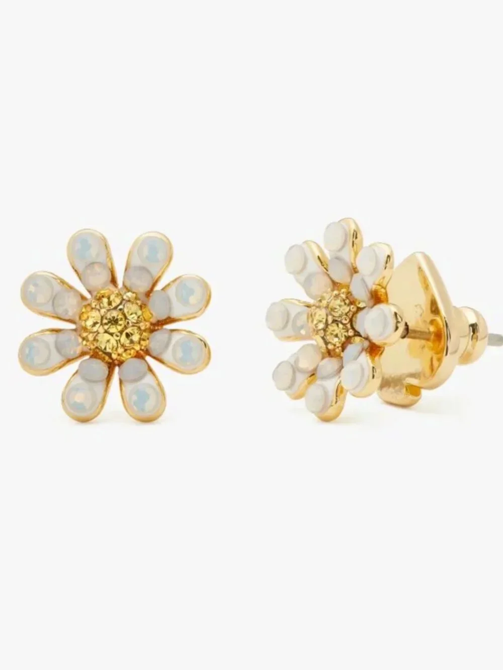 Kate Spade White Daisy Flower Crystal Stud Earrings Gold Tone Floral Earrings